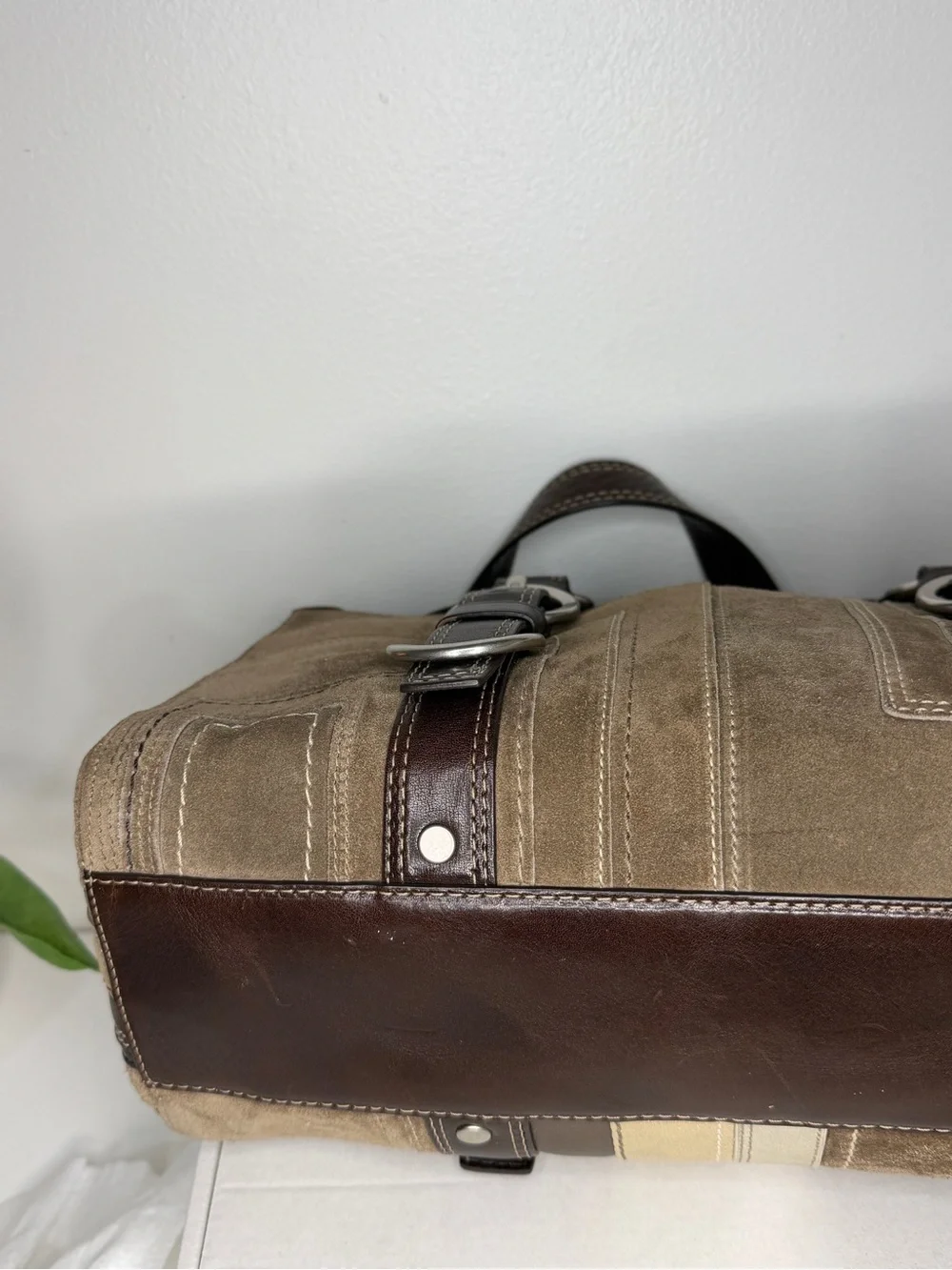 Vintage Coach Rare Suede Patchwork Leather Satchel Y2K Shoulder Bag Brown
